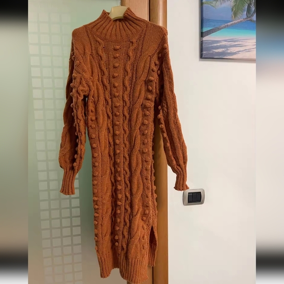 Autumn Women Long Sleeve Turtleneck Knitted Dress - Picture 8 of 8